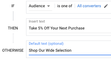 IF function ads can present messages based on the audience, such a prior converters.
