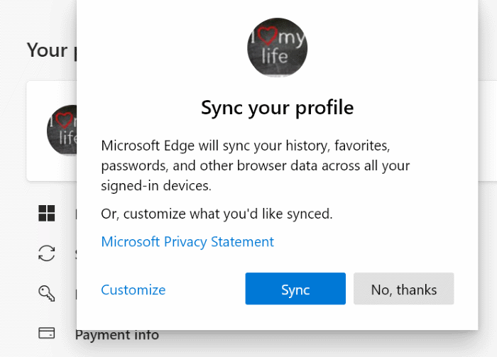 Turn on or off data sync in Microsoft Edge (5)
