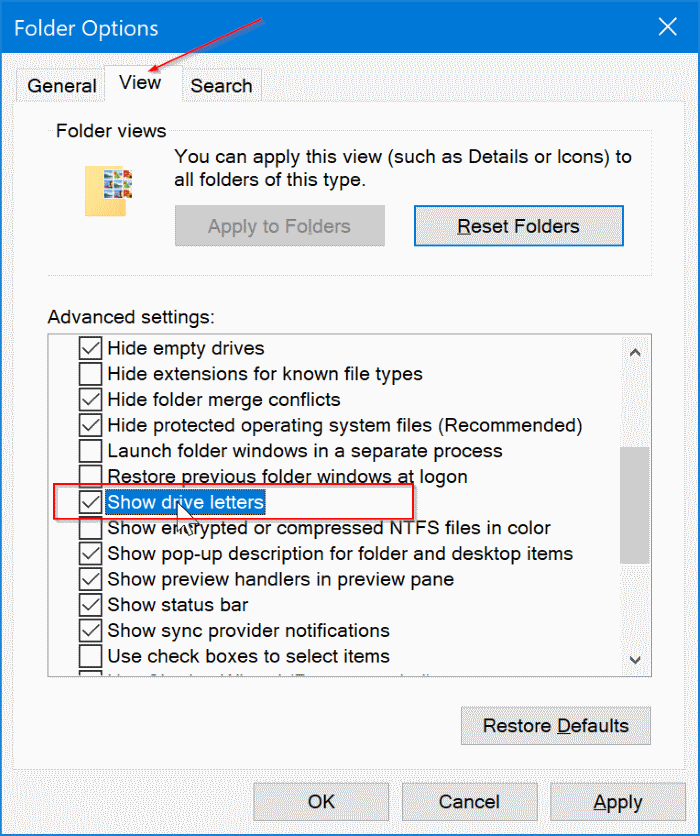 show or hide drive letters in Windows 10 File Explorer pic3