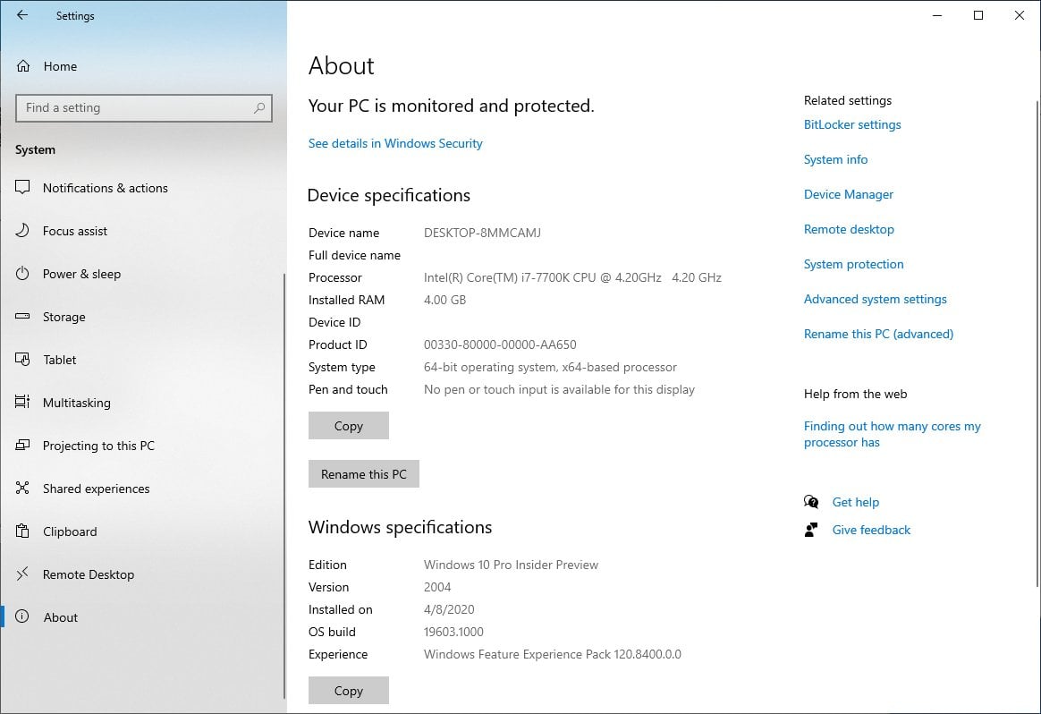 Windows 10 New About Page