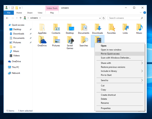 Windows 10 pin a folder to quick access