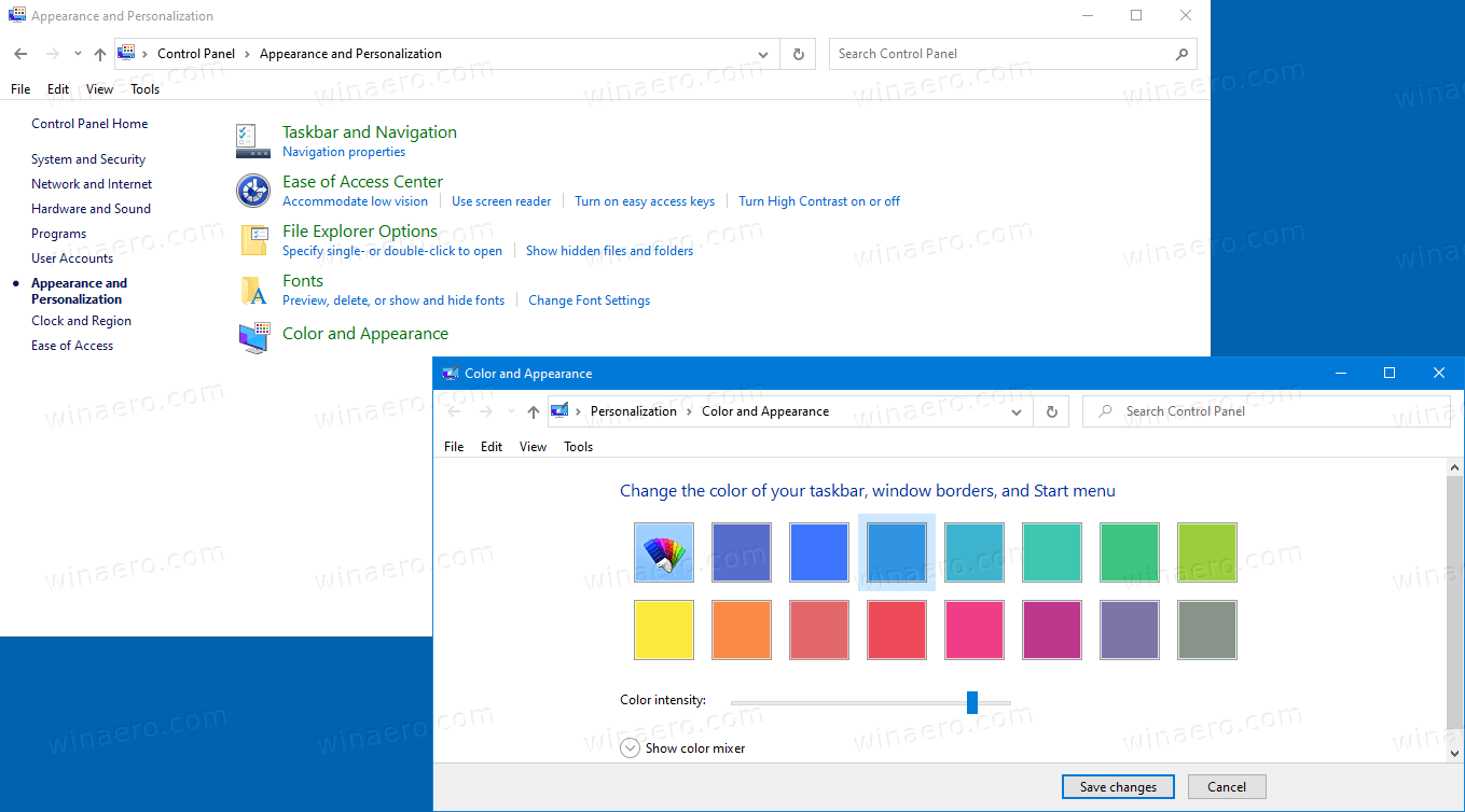 Add Color And Appearance To Control Panel In Windows 10