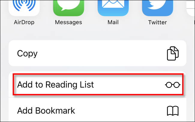 Tap Add to Reading List in Safari on iPhone