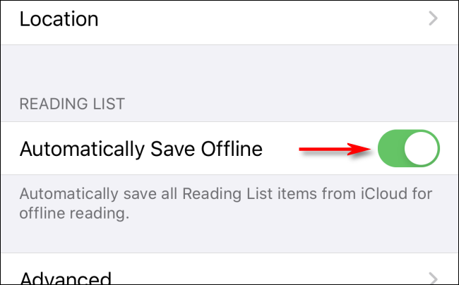 Tap the Automatically Save Offline switch in Settings on iPhone