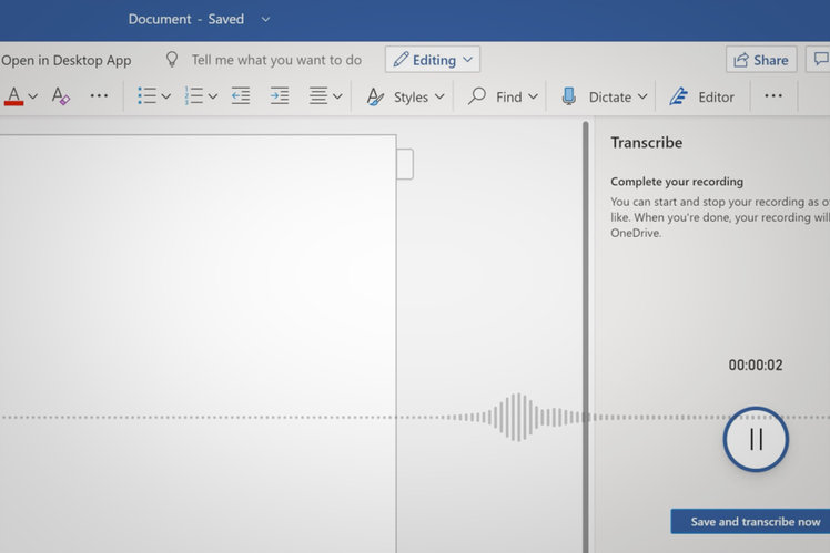 How to transcribe live conversations or recorded audio in Microsoft Word