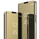 Image of Mirror Makeup Case for iPhone 11 pro Max case Hard Plastic Slim Standing Cover Clear Flip Kickstand Protective Bumper Case for iPhone 11 pro Max (Gold)