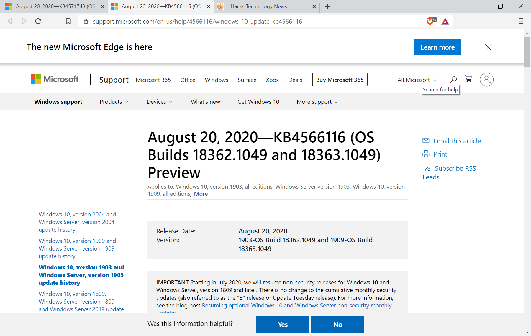 KB4566116 KB4571748 windows 10 updates