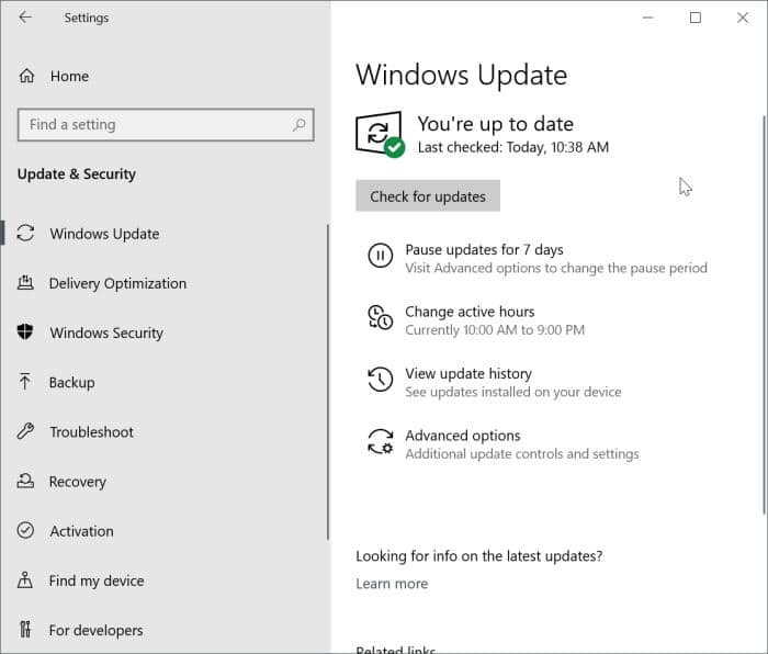 View optional updates link missing in Windows 10 pic2