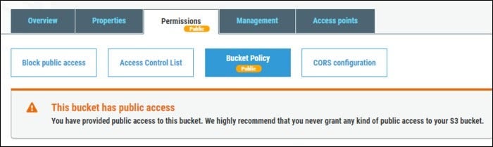 Warning this bucket has blanket public access.