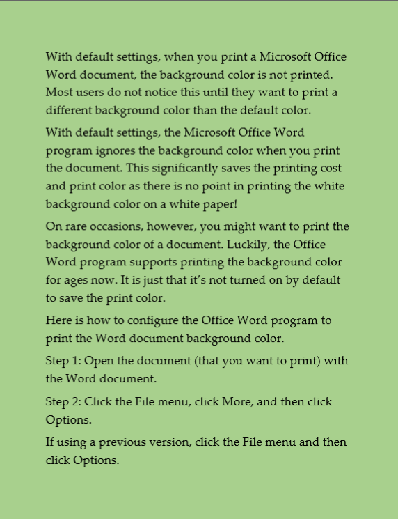 How To Print Office Word Document Background Color