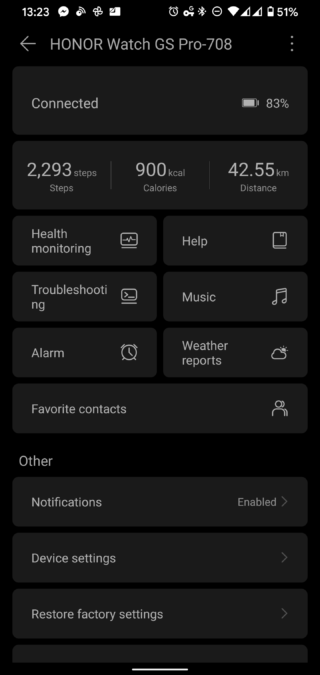 Huawei Health app Honor Watch GS Pro settings