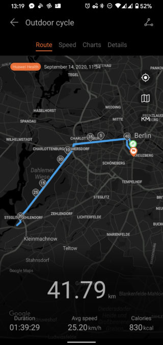 Huawei Health app bike ride route map