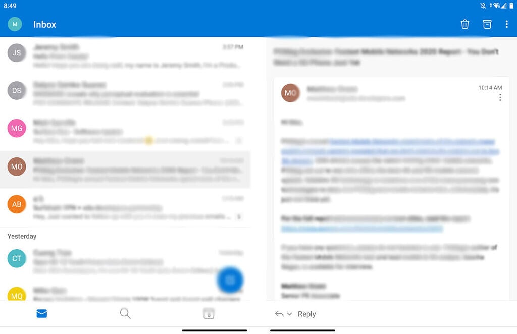 Microsoft Outlook on the Microsoft Surface Duo
