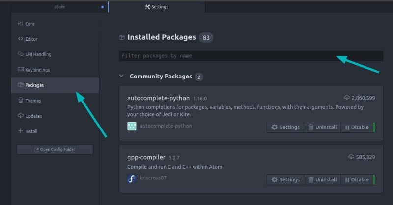 Installed Packages in Atom
