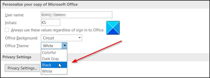 turn Dark Mode On or Off in OneNote or Outlook