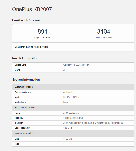 OnePlus 8T Cyberpunk 2077 Limited Edition may have visited GeekBench benchmark site