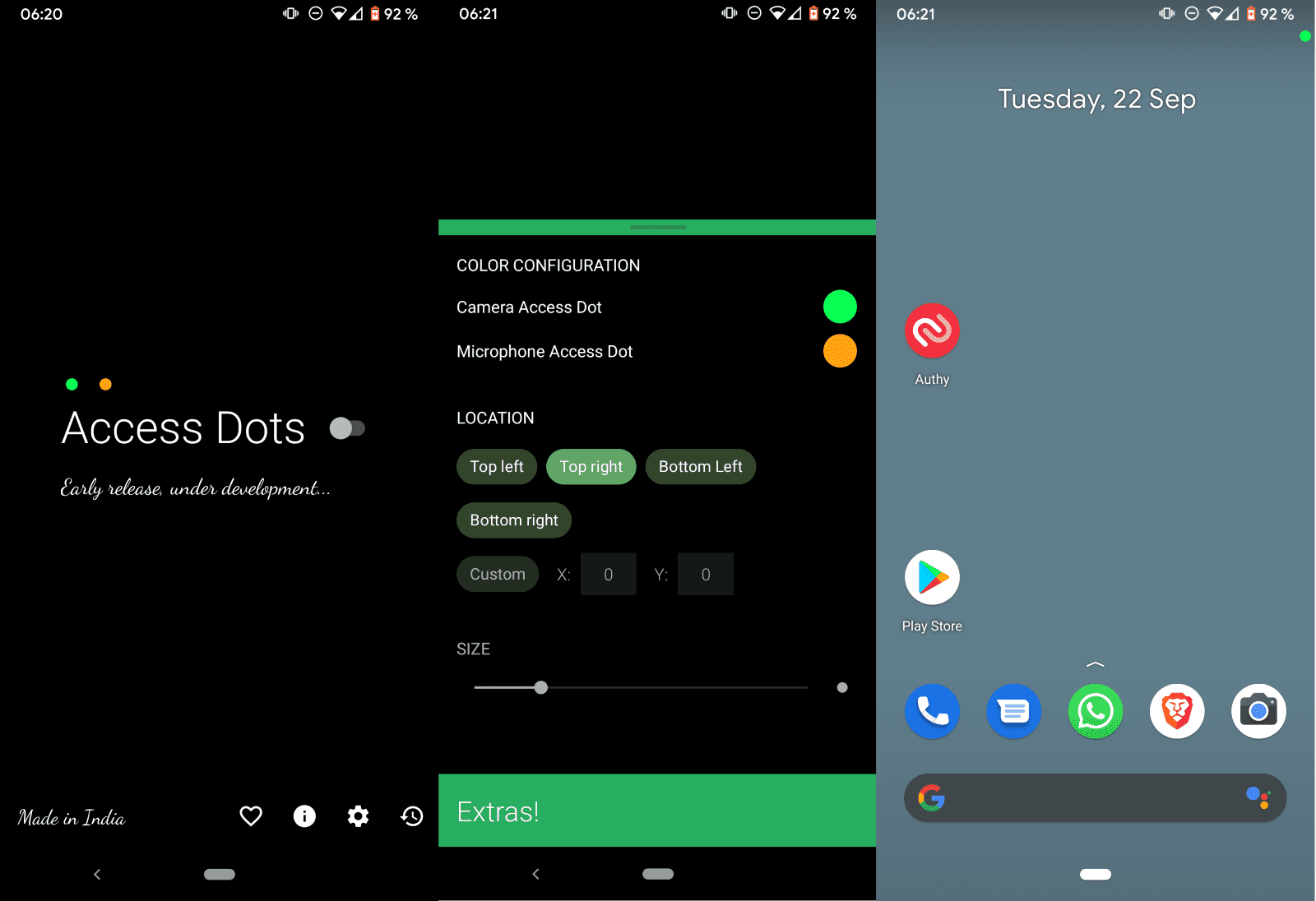 Access Dots displays camera and microphone activity indicators on Android