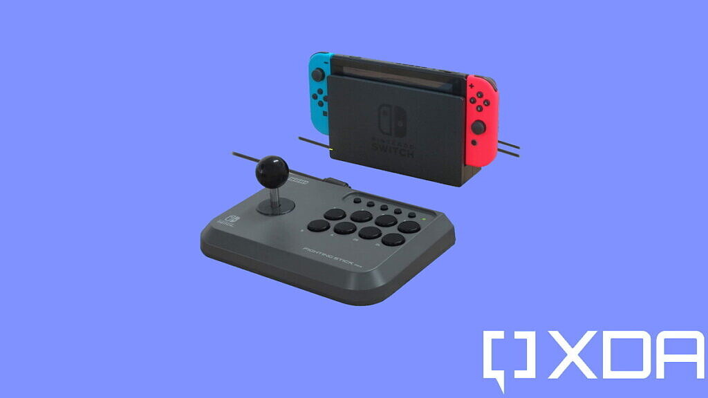 best nintendo switch controllers hori fighting stick mini on dark blue background