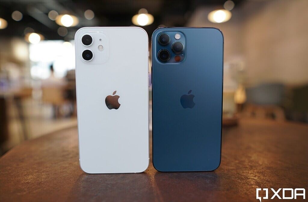 Apple iPhone 12 White and Apple iPhone 12 Pro Blue