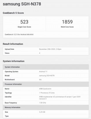 5G-equipped Samsung SGH-N378 spotted on GeekBench running Snapdragon 750G
