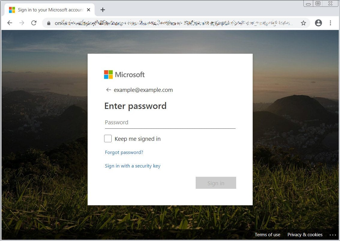 Microsoft login phishing page
