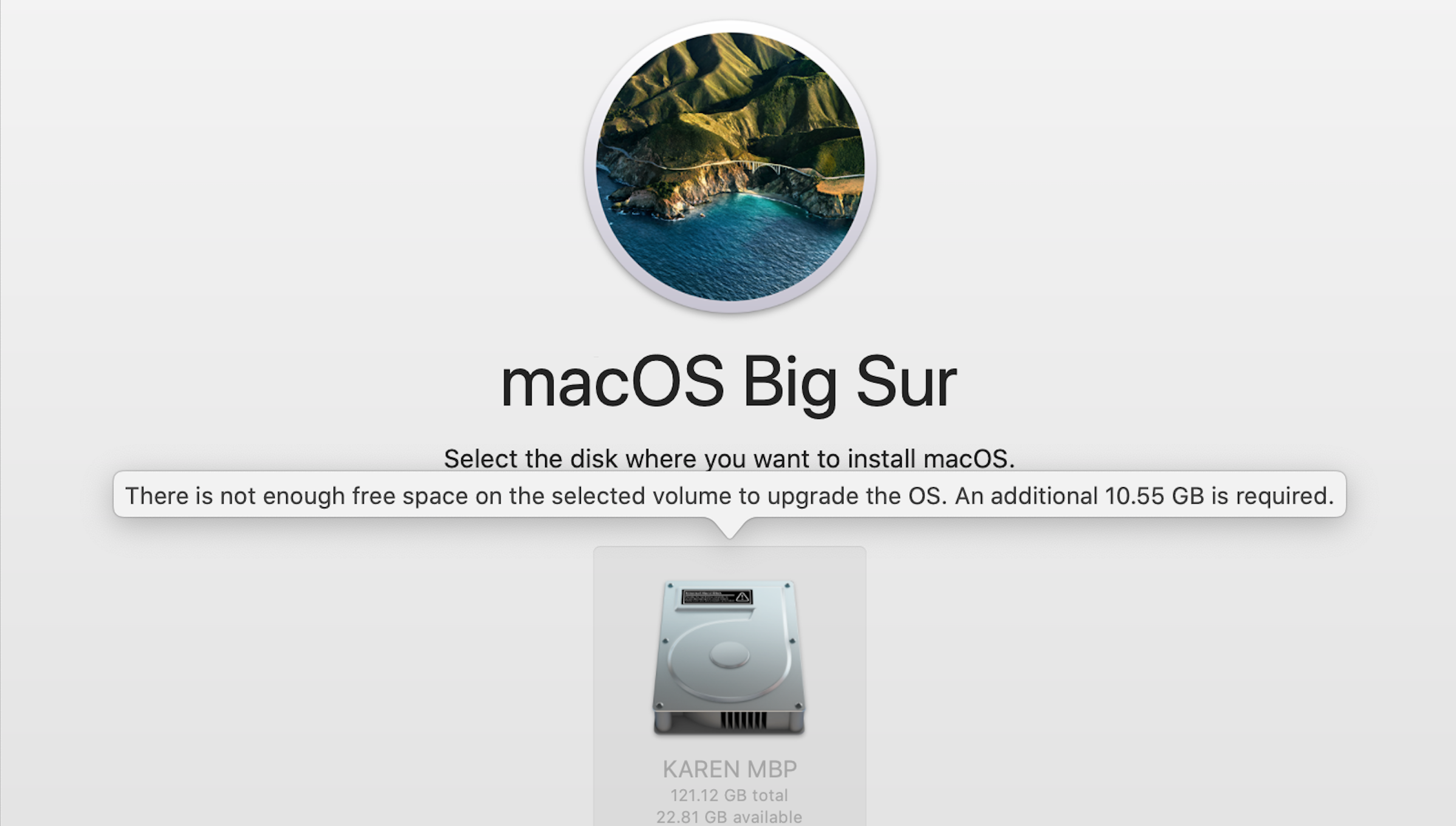 Don’t bother trying to update to Big Sur if you have a 128GB Mac
