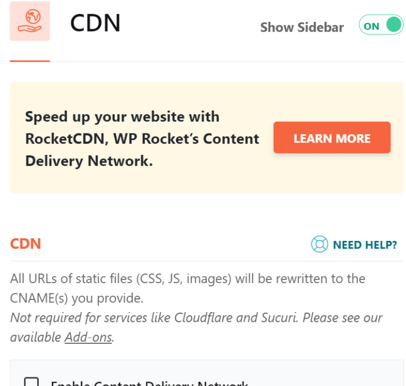 image of CDN option in WP Rocket plugin