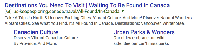 destination canada google ads campaign