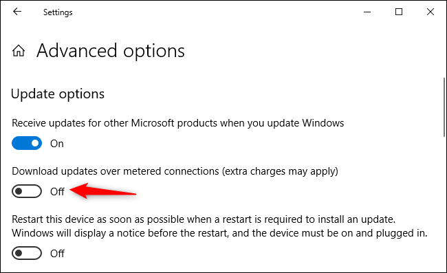 Ensure "Download updates over metered connections" is off.