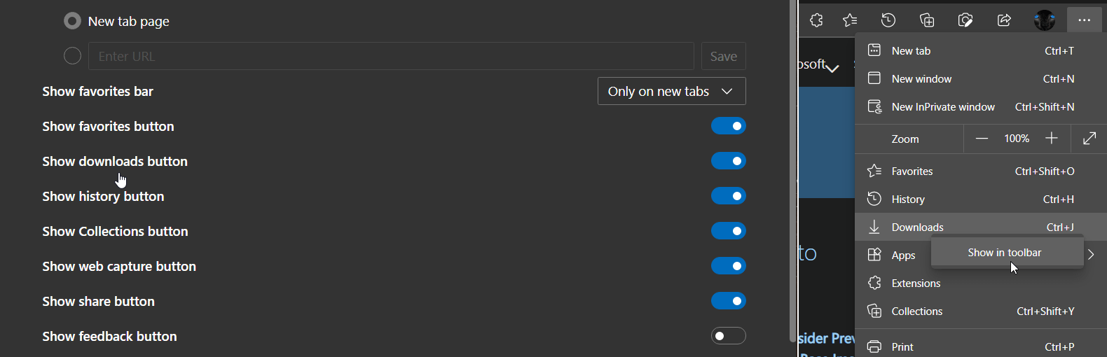 Microsoft Edge Downloads button