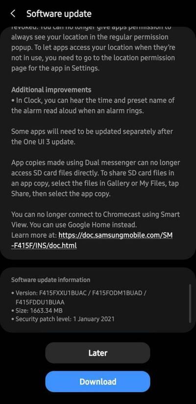 Samsung Galaxy F41 Android 11 One UI 3.0