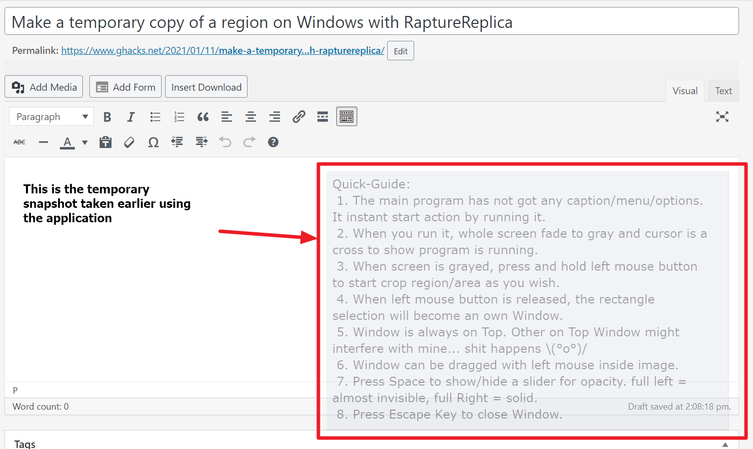 Make a temporary copy of a region on Windows with RaptureReplica