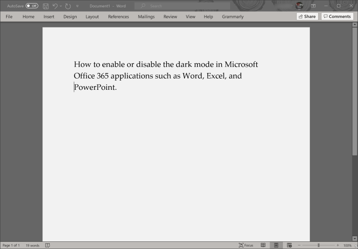 enable or disable dark mode in Office 365 Word, Excel and PowerPoint pic5