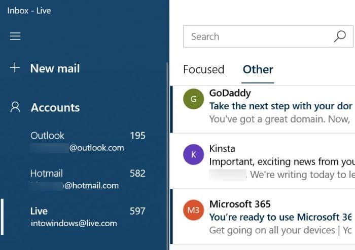 rearrange email accounts in Windows 10 Mail app pic01