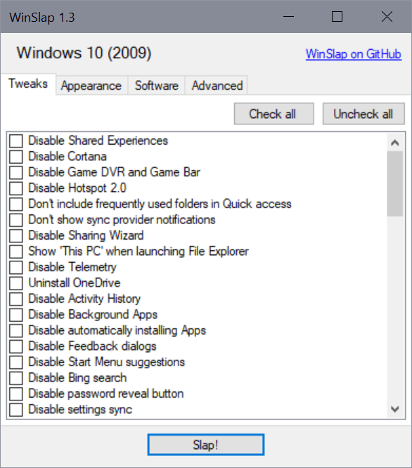 Tweak Windows 10 with WinSlap