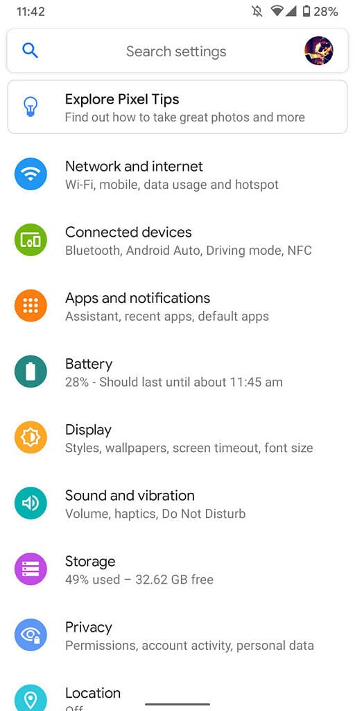 Android 11 settings page