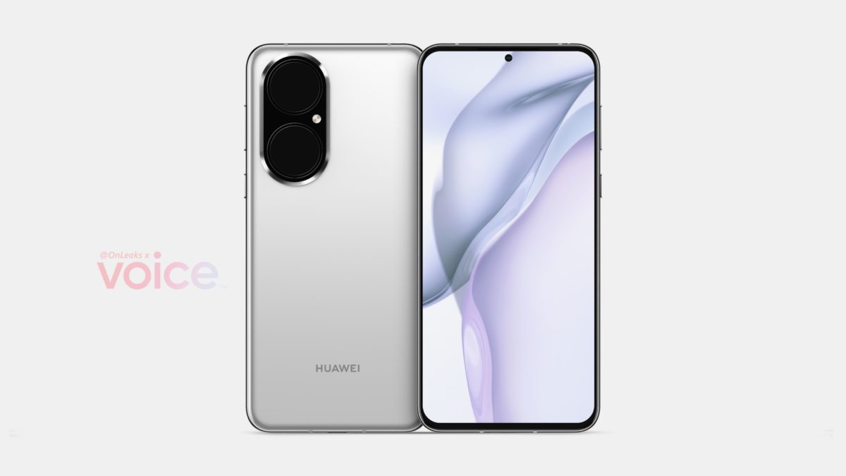 Standard Huawei P50 model leaks in gray with massive camera system, flat display