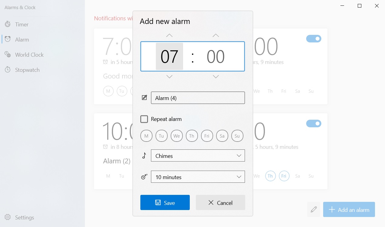 New Alarms app