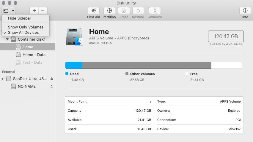 Show all Disk Utility