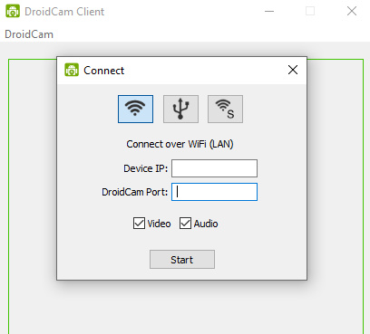 DrdoiCam PC client asking for the WiFi IP address and Port values