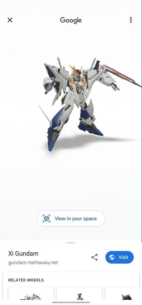 3D Xi Gundam model in Google Search