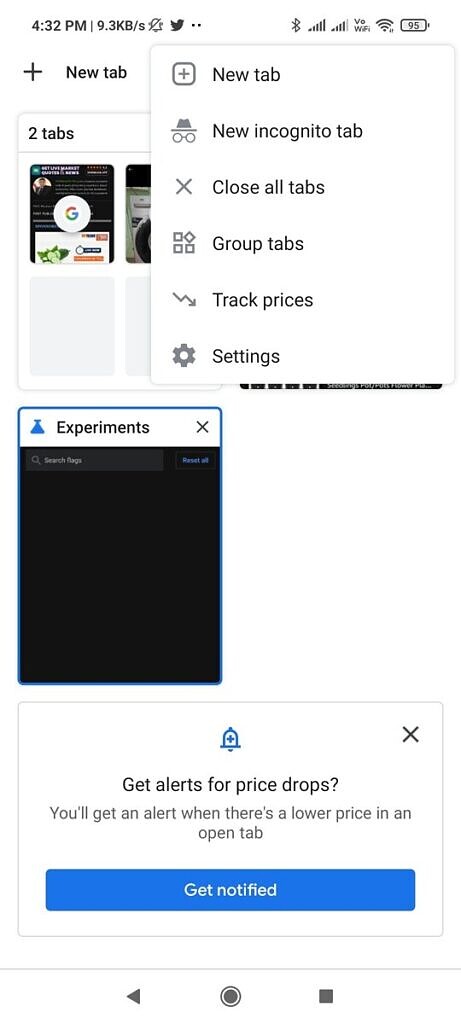 Chrome 90 Price drop feature prompt