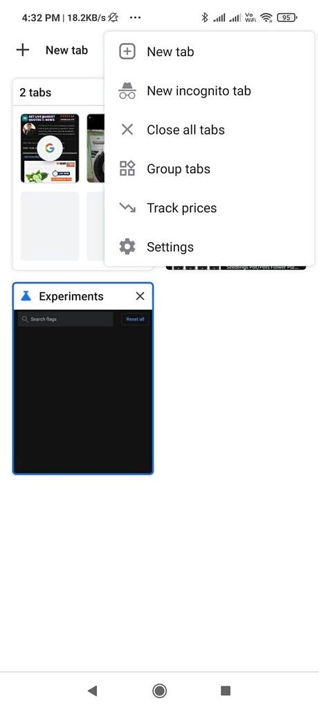 Track prices option in Chrome 90 for Android