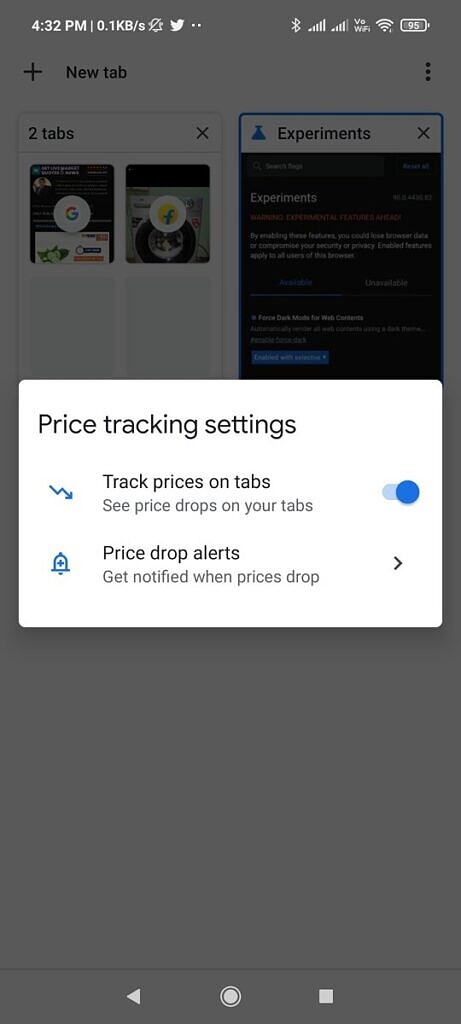 Chrome 90 price tracking settings
