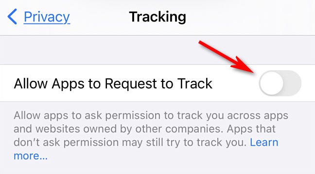 In iPhone settings, switch "Allow Apps to Request to Track" off.