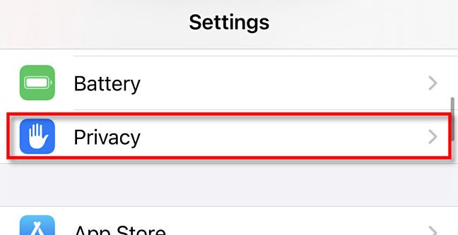 In iPhone Settings, tap "Privacy."