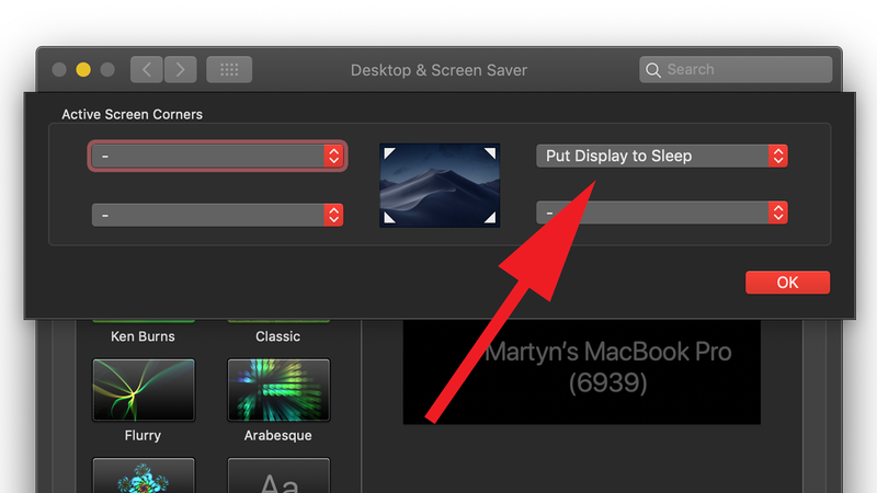 How to turn off Mac display without putting it to sleep: Hot Corner options