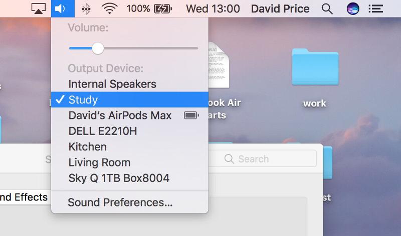 How to AirPlay audio from a Mac to a HomePod: Menu bar