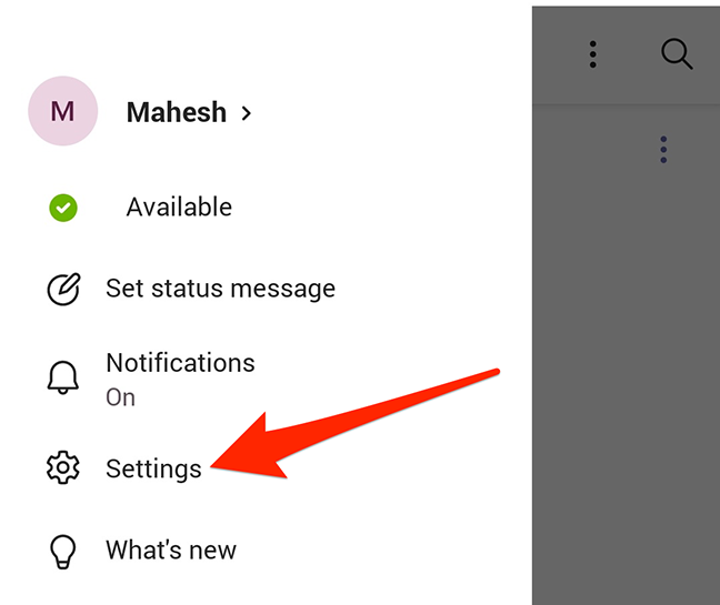 Settings in Microsoft Teams on Android
