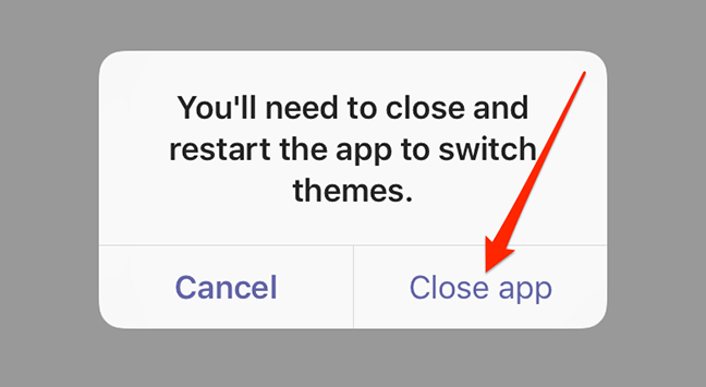 App close prompt in Microsoft Teams for iOS
